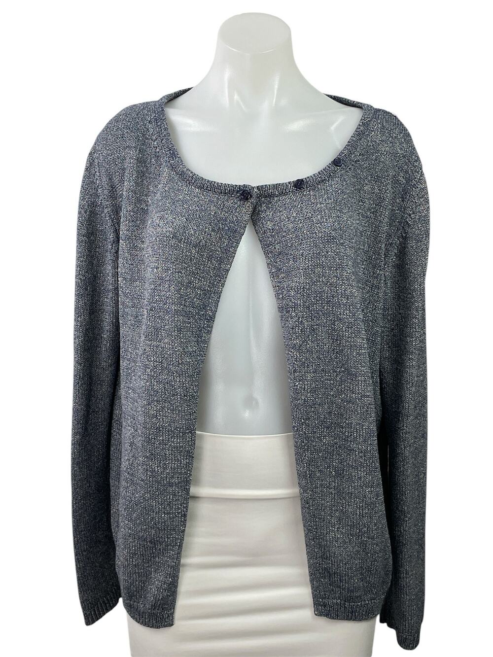 Massimo Dutti Women's Blue Gray Knit Button Long Sleeve Cardigan Sweater Top XL